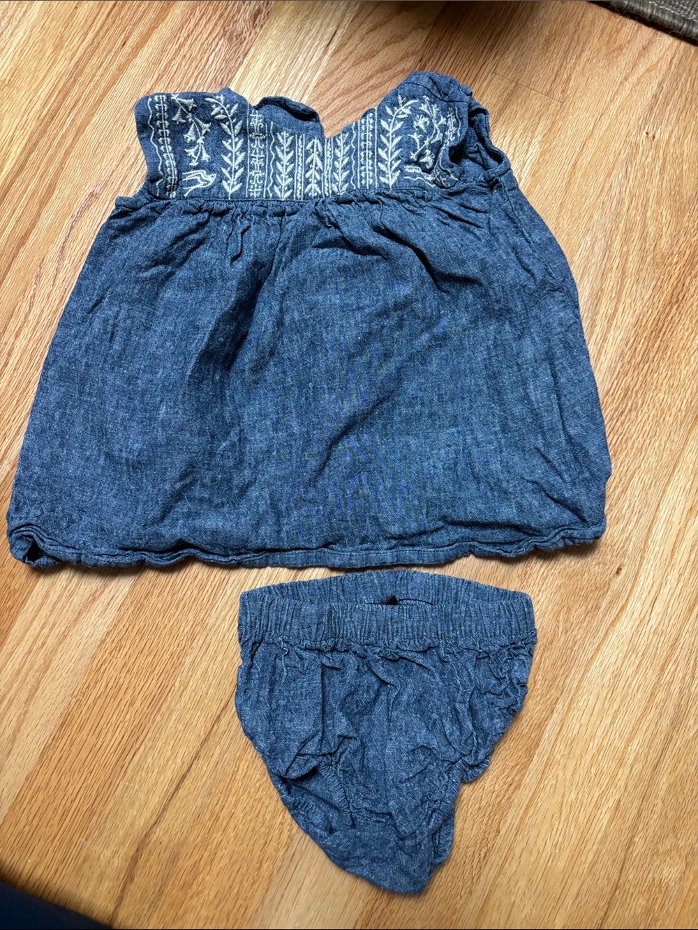Tea Collection Denim Blue Embroidered Top & Bloomers